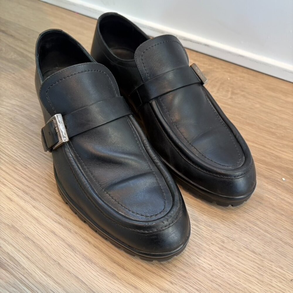 Gucci Loafers Buckle heel Size 7.5 Leather Black Mens - Picture 2 of 11